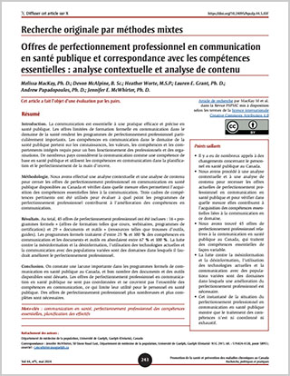 Recherche originale par méthodes mixtes – Offres de perfectionnement professionnel en communication en santé publique et correspondance avec les compétences essentielles : analyse contextuelle et analyse de contenu