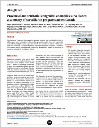 At-a-glance – Provincial and territorial congenital anomalies surveillance: a summary of surveillance programs across Canada