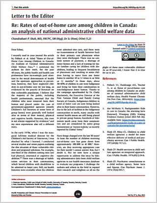 Letter to the Editor – Re: Rates of out-of-home care among children in Canada: an analysis of national administrative child welfare data