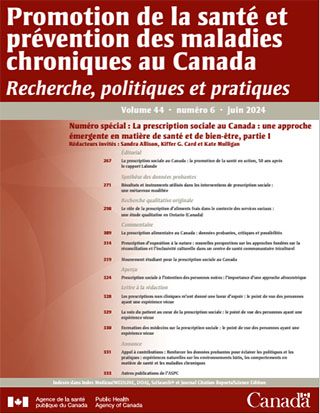 Promotion de la santé et prévention des maladies chroniques au Canada, volume 44, no 6, 2024