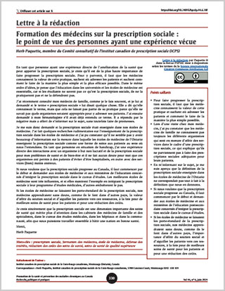 Lettre à la rédaction – Formation des médecins sur la prescription sociale : le point de vue des personnes ayant une expérience vécue