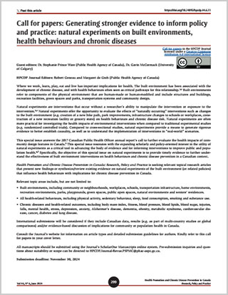 Call for papers: Generating stronger evidence to inform policy and practice: natural experiments on built environments, health behaviours and chronic diseases