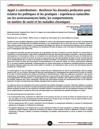 Appel à contributions : Renforcer les données probantes pour éclairer les politiques et les pratiques : expériences naturelles sur les environnements bâtis, les comportements en matière de santé et les maladies chroniques