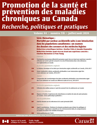 Promotion de la santé et prévention des maladies chroniques au Canada, volume 44, no 7/8, 2024
