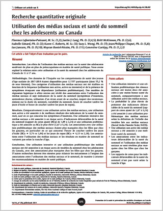 Recherche quantitative originale – Utilisation des médias sociaux et santé du sommeil chez les adolescents au Canada