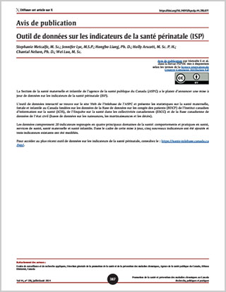 Avis de publication – Outil de données sur les indicateurs de la santé périnatale (ISP)