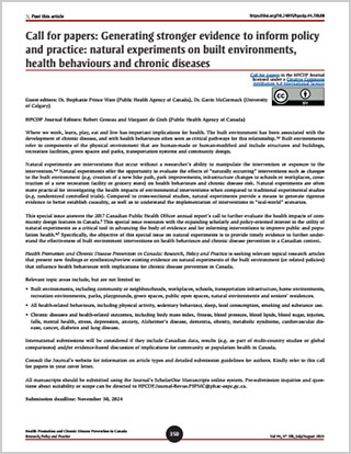 Call for papers: Generating stronger evidence to inform policy and practice: natural experiments on built environments, health behaviours and chronic diseases