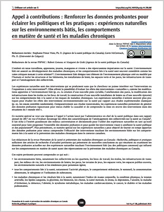 Appel à contributions : Renforcer les données probantes pour éclairer les politiques et les pratiques : expériences naturelles sur les environnements bâtis, les comportements en matière de santé et les maladies chroniques
