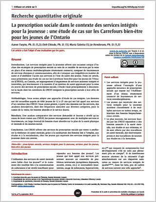 Recherche quantitative originale – La prescription sociale dans le contexte des services intégrés pour la jeunesse : une étude de cas sur les Carrefours bien-être pour les jeunes de l’Ontario