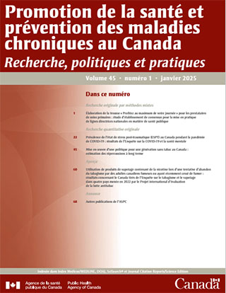 Promotion de la santé et prévention des maladies chroniques au Canada, volume 45, no 1, 2024