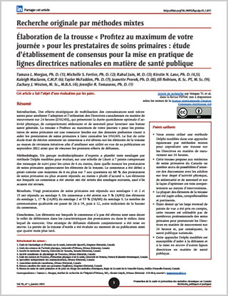 Recherche originale par méthodes mixtes – Élaboration de la trousse « Profitez au maximum de votre journée » pour les prestataires de soins primaires : étude d’établissement de consensus pour la mise en pratique de lignes directrices nationales en matière de santé publique