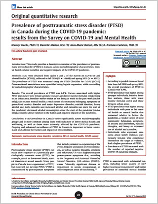 Original quantitative research – Prevalence of PTSD in Canada during the COVID-19 pandemic: results from the Survey on COVID-19 and Mental Health, 2020