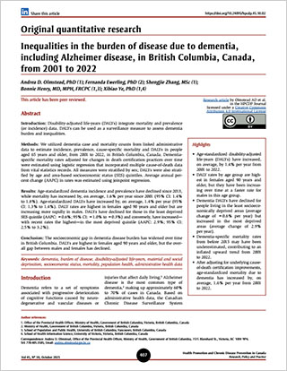 Original quantitative research – Inequalities in the burden of disease due to dementia, including Alzheimer disease, in British Columbia, Canada, from 2001 to 2022