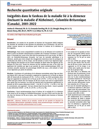 Recherche quantitative originale – Inégalités dans le fardeau de la maladie lié à la démence (incluant la maladie d’Alzheimer), Colombie-Britannique (Canada), 2001-2022