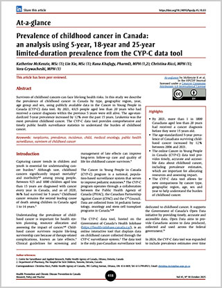 At-a-glance – Prevalence of childhood cancer in Canada: an analysis using 5-year, 18-year and 25-year limited-duration prevalence from the CYP-C data tool
