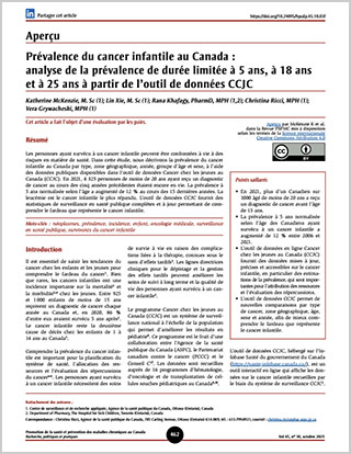 Aperçu – Prévalence du cancer infantile au Canada : analyse de la prévalence de durée limitée à 5 ans, à 18 ans et à 25 ans à partir de l’outil de données CCJC