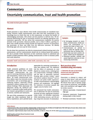 Commentary – Uncertainty communication, trust and health promotion
