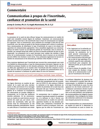 Commentaire – Communication à propos de l’incertitude, confiance et promotion de la santé