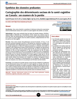 Synthèse des données probantes – Cartographie des déterminants sociaux de la santé cognitive au Canada : un examen de la portée