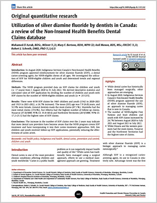 Original quantitative research – Utilization of silver diamine fluoride by dentists in Canada: a review of the Non-Insured Health Benefits Dental Claims database