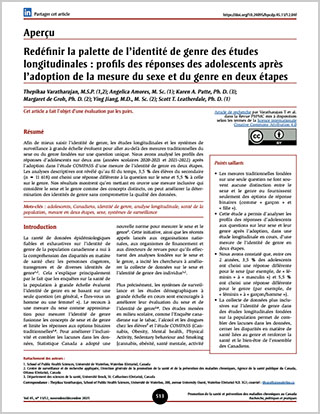 Aperçu – Redéfinir la palette de l’identité de genre des études longitudinales : profils des réponses des adolescents après l’adoption de la mesure du sexe et du genre en deux étapes