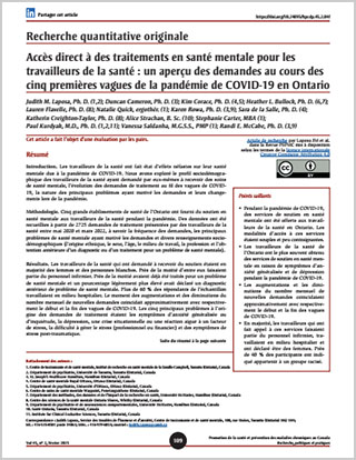 Recherche quantitative originale – Accès direct à des traitements en santé mentale pour les travailleurs de la santé : un aperçu des demandes au cours des cinq premières vagues de la pandémie de COVID-19 en Ontario