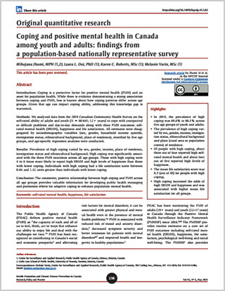 Original quantitative research – Coping and positive mental health in Canada among youth and adults: findings from a population-based nationally representative survey 