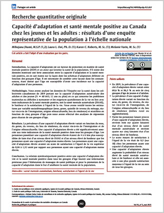 Recherche quantitative originale – Capacité d’adaptation et santé mentale positive au Canada chez les jeunes et les adultes : résultats d’une enquête représentative de la population à l’échelle nationale