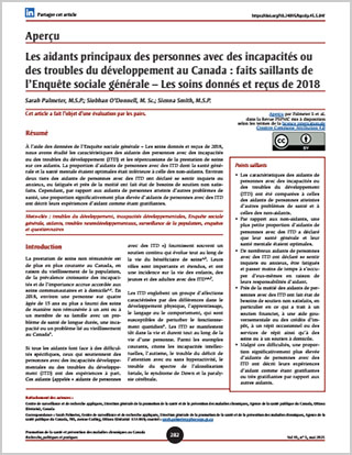 Aperçu – Les aidants principaux des personnes avec des incapacités ou des troubles du développement au Canada : faits saillants de l’Enquête sociale générale – Les soins donnés et reçus de 2018