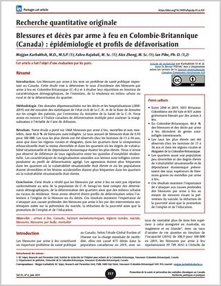 Recherche quantitative originale – Blessures et décès par arme à feu en Colombie-Britannique (Canada) : épidémiologie et profils de défavorisation