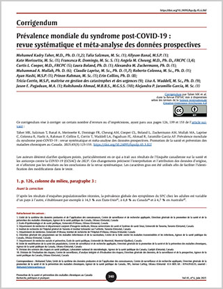 Corrigendum – Prévalence mondiale du syndrome post-COVID-19 : revue systématique et méta-analyse des données prospectives