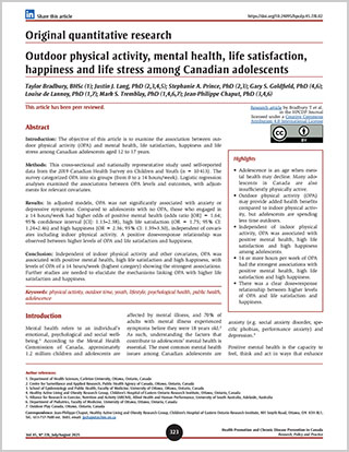 Original quantitative research – Outdoor physical activity, mental health, life satisfaction, happiness and life stress among Canadian adolescents