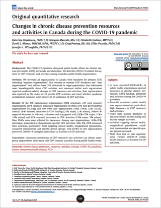Original quantitative research – Changes in chronic disease prevention resources and activities in Canada during the COVID-19 pandemic