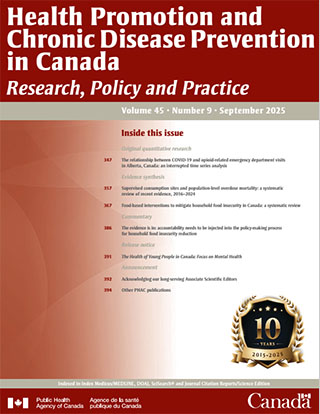 Health Promotion and Chronic Disease Prevention in Canada, Vol 45, No 9, 2025