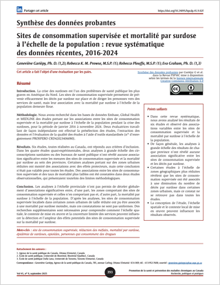 Synthèse des données probantes – Sites de consommation supervisée et mortalité par surdose à l’échelle de la population : revue systématique des données récentes, 2016-2024