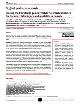 Original qualitative research – Closing the knowledge gap: identifying research priorities for firearm-related injury and mortality in Canada