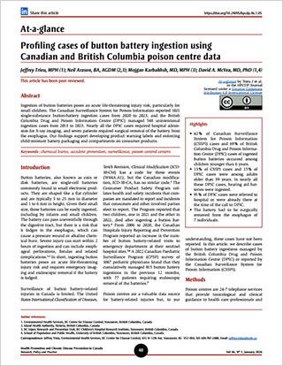 At-a-glance – Profiling cases of button battery ingestion using Canadian and British Columbia poison centre data