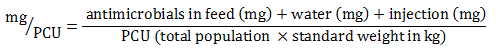 Equation 6. Formula for mg/PCU calculation. Text description follows.