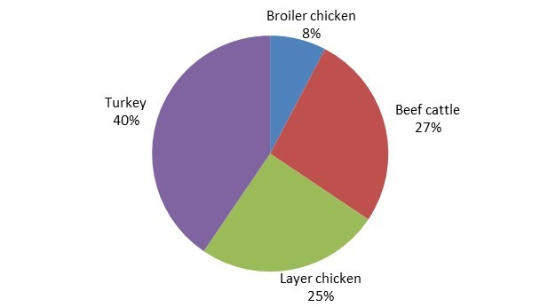 Figure 1.5 Proportion of manure samples positive for Campylobacter by farm type across FoodNet Canada's sentinel sites, 2016. Text description follows.
