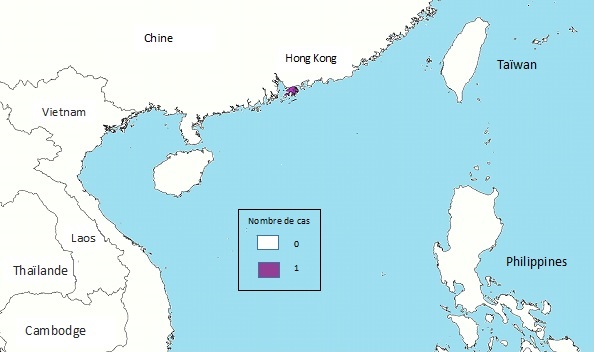 Une figure indiquant la répartition spatiale des cas humains des grippes aviaires et porcines en février 2020 (n=1).