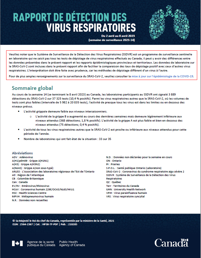 Rapport de virus des voies respiratoires, semaine 12