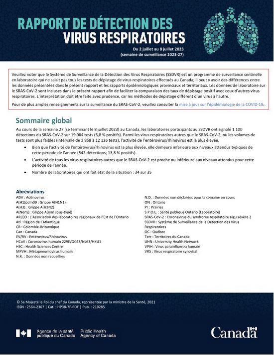 Rapport de virus des voies respiratoires