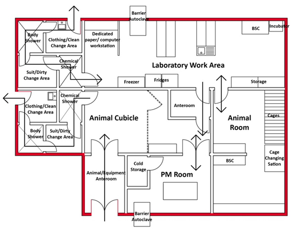 Figure 3-2: Representative Diagram of a Containment Level (CL4) Zone where Positive-Pressure Suits are Worn