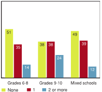 Figure 6.6 - Recreational facilities located in the 1 km buffer surrounding Canadian schools, by school type (%)
