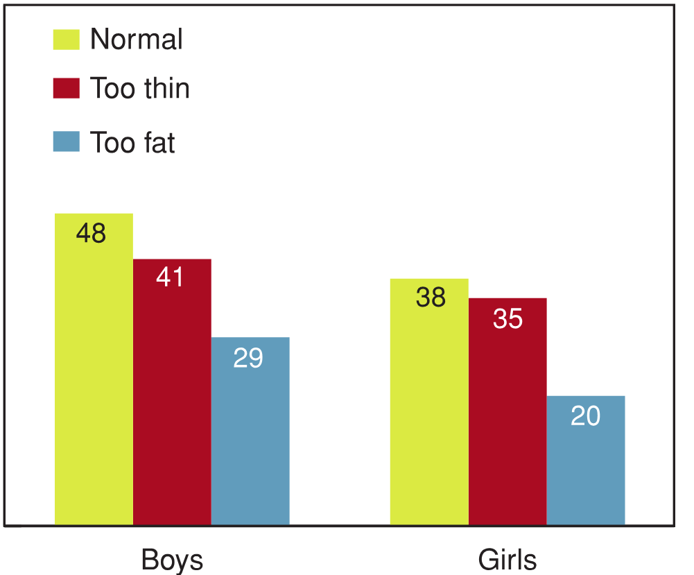 Figure 9.11 - Students reporting high levels of emotional well‑being by body image perception, by gender (%)