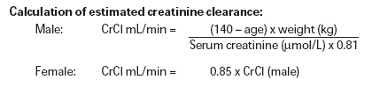 Calculation of estimated creatinine clearance
