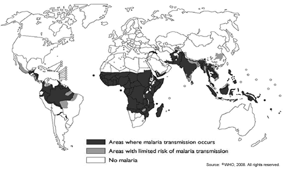 Map of malaria-endemic zones