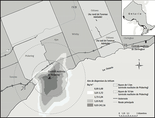 Secteurs à l'étude, aire de dispersion du tritium de la Centrale nucléaire de Pickering et emplacement des centrales nucléaires, Pickering (Ontario) et d'Oshawa (Ontario)