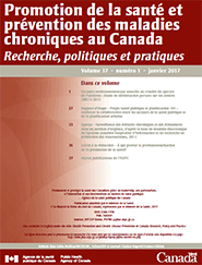 Vol 37, No 1, janvier 2017 - Promotion de la santé et prévention des maladies chroniques au Canada : Recherche, politiques et pratiques