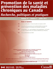 Vol 37, No 7, juillet 2017 - Promotion de la santé et prévention des maladies chroniques au Canada : Recherche, politiques et pratiques